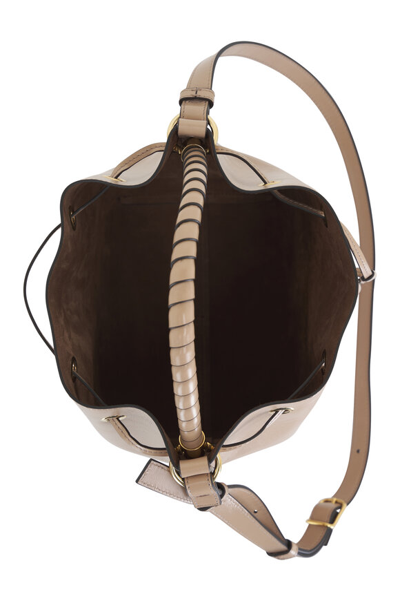 Chloé - Marcie Dark Beige Leather Drawstring Bucket Bag