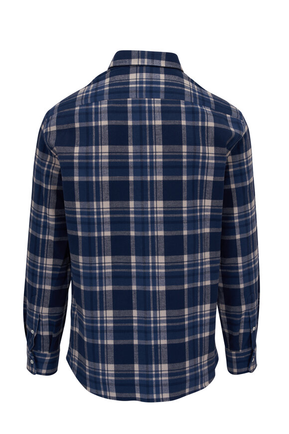 Brunello Cucinelli - Navy Plaid Cotton Flannel Sport Shirt