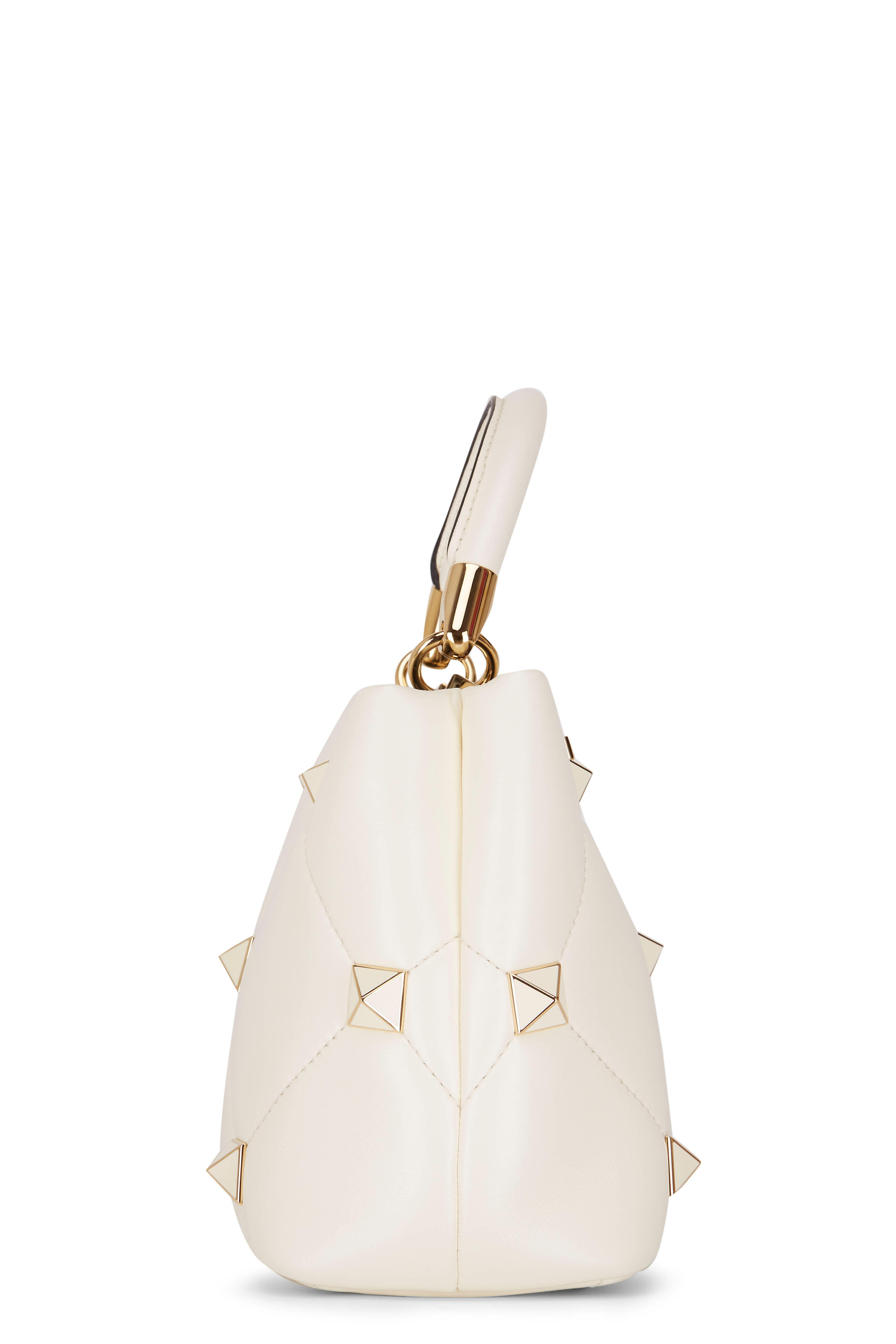 【関税&送料込】Valentino Garavani Ivory Leather Rockstud Sh Valentino Garavani - Rockstud Ivory Pebbled Leather Shoulder Bag