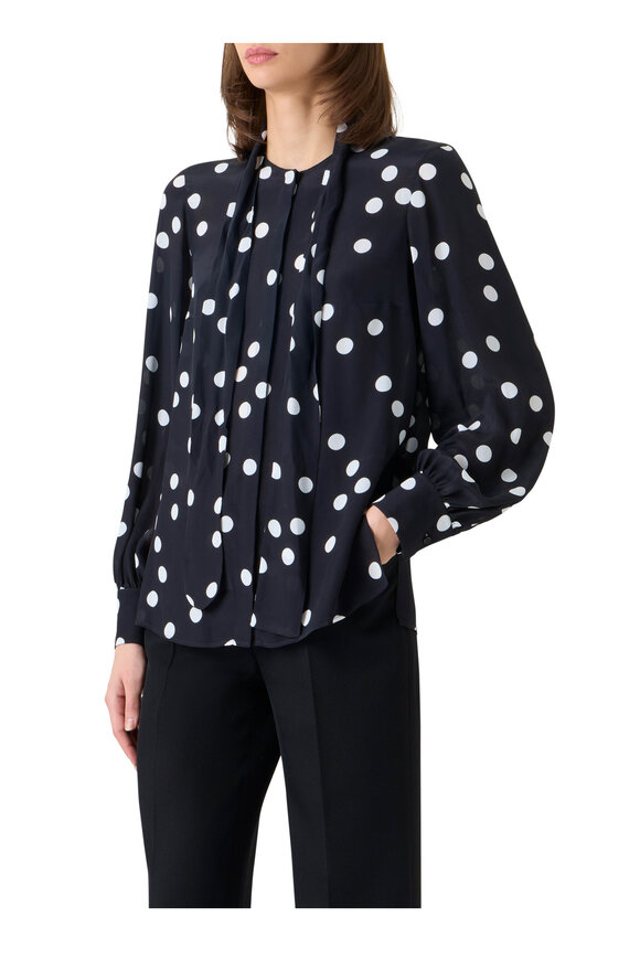 Akris Punto Black & Cream Polka Dot Silk Blouse - view 4