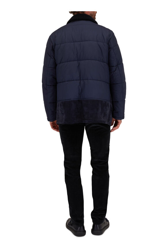 Kiton - Blue Shearling & Nylon Mixed Media Jacket