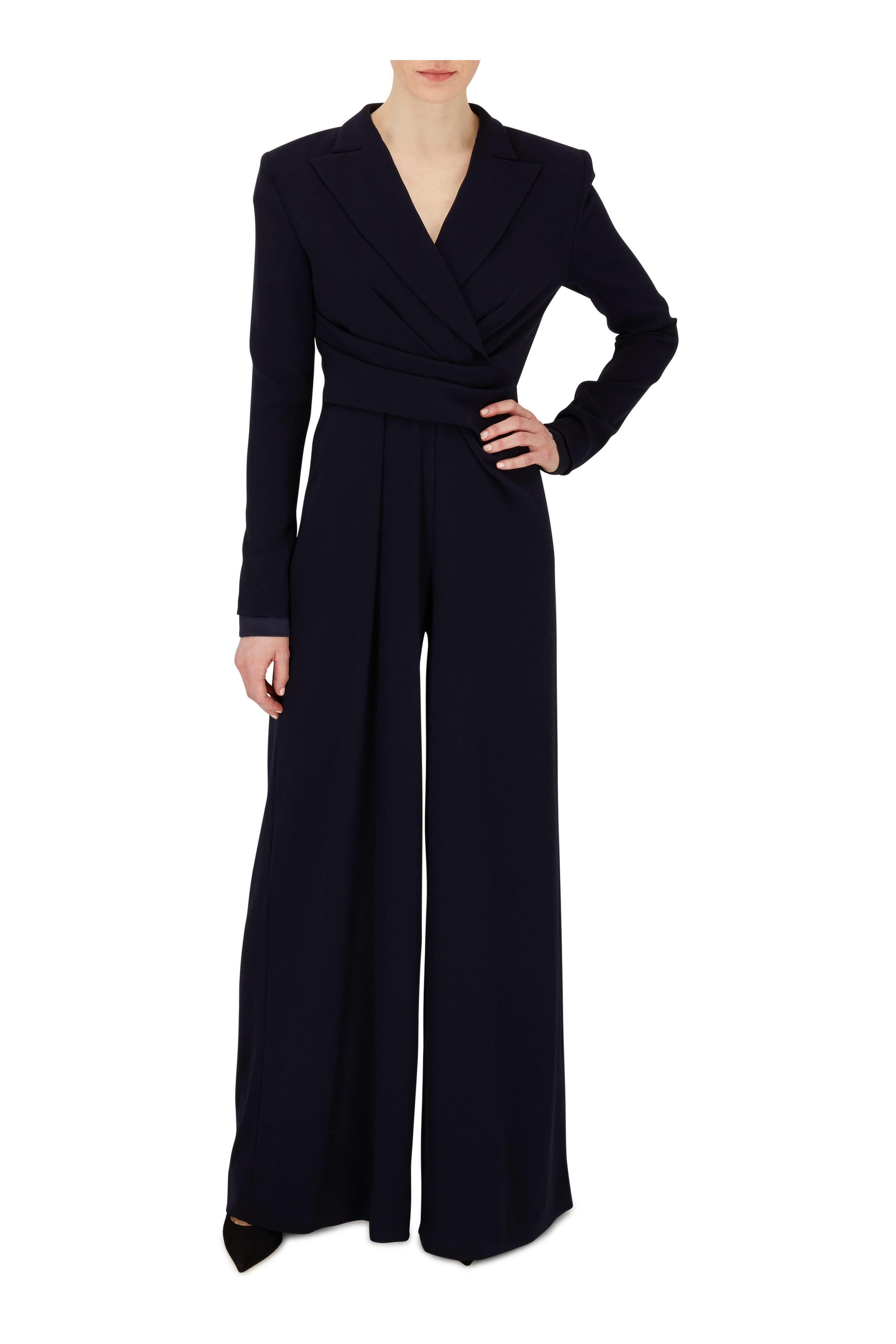 Talbot Runhof - Bisini1 Navy Stretch Crepe Jumpsuit