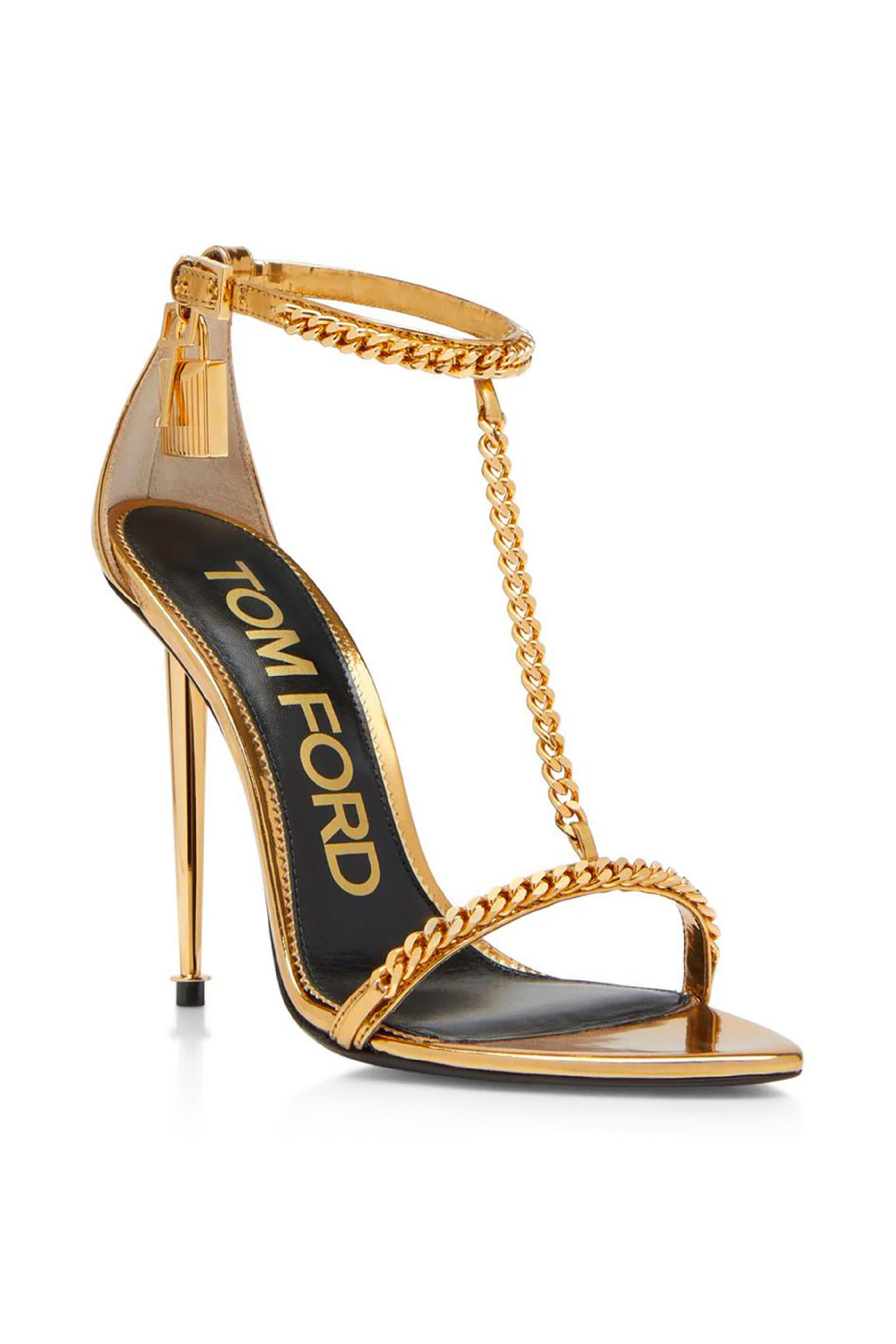 Tom Ford - Mirrored Calf Pointy Naked Sandal in Gold