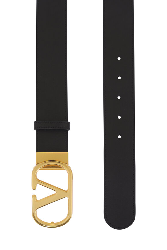 Valentino Garavani VLogo Butter & Black Reversible Leather Belt, 40mm - view 2