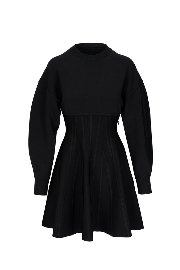 McQueen Black Wool Blend Corset Mini Dress 