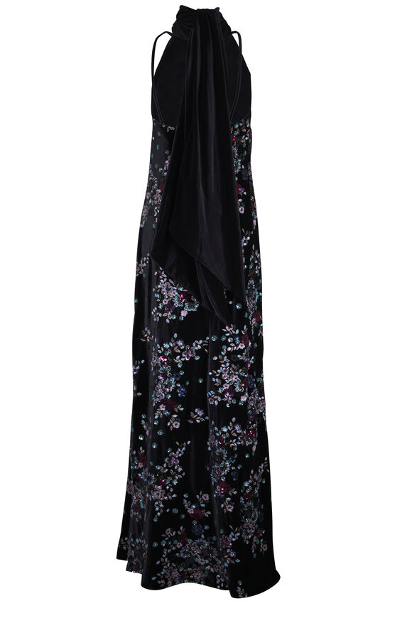 Talbot Runhof Black Velvet & Sequin Bloom Evening Gown - view 3