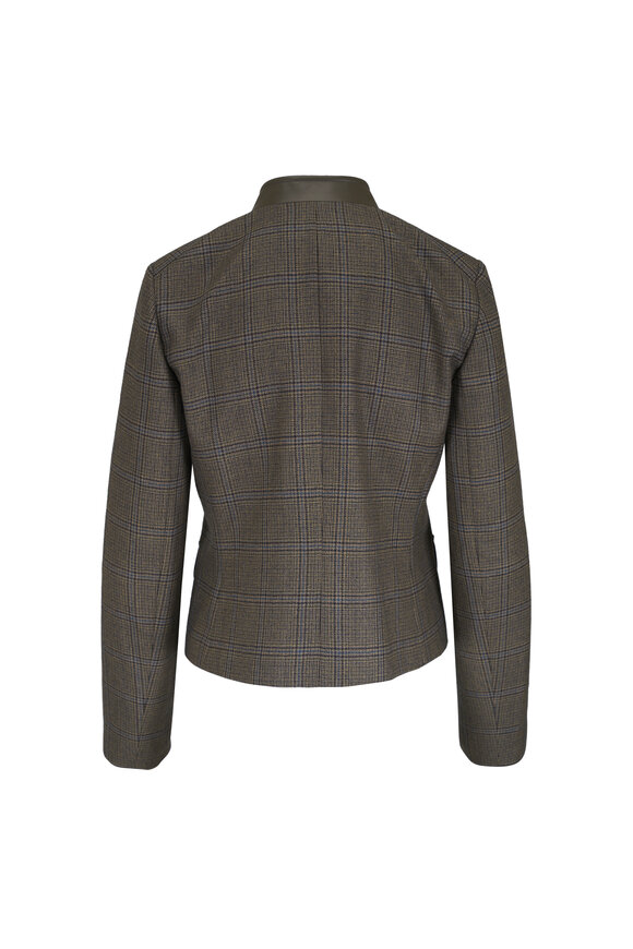 Lafayette 148 New York Olive Green Glen Plaid & Leather Cropped Jacket - view 5