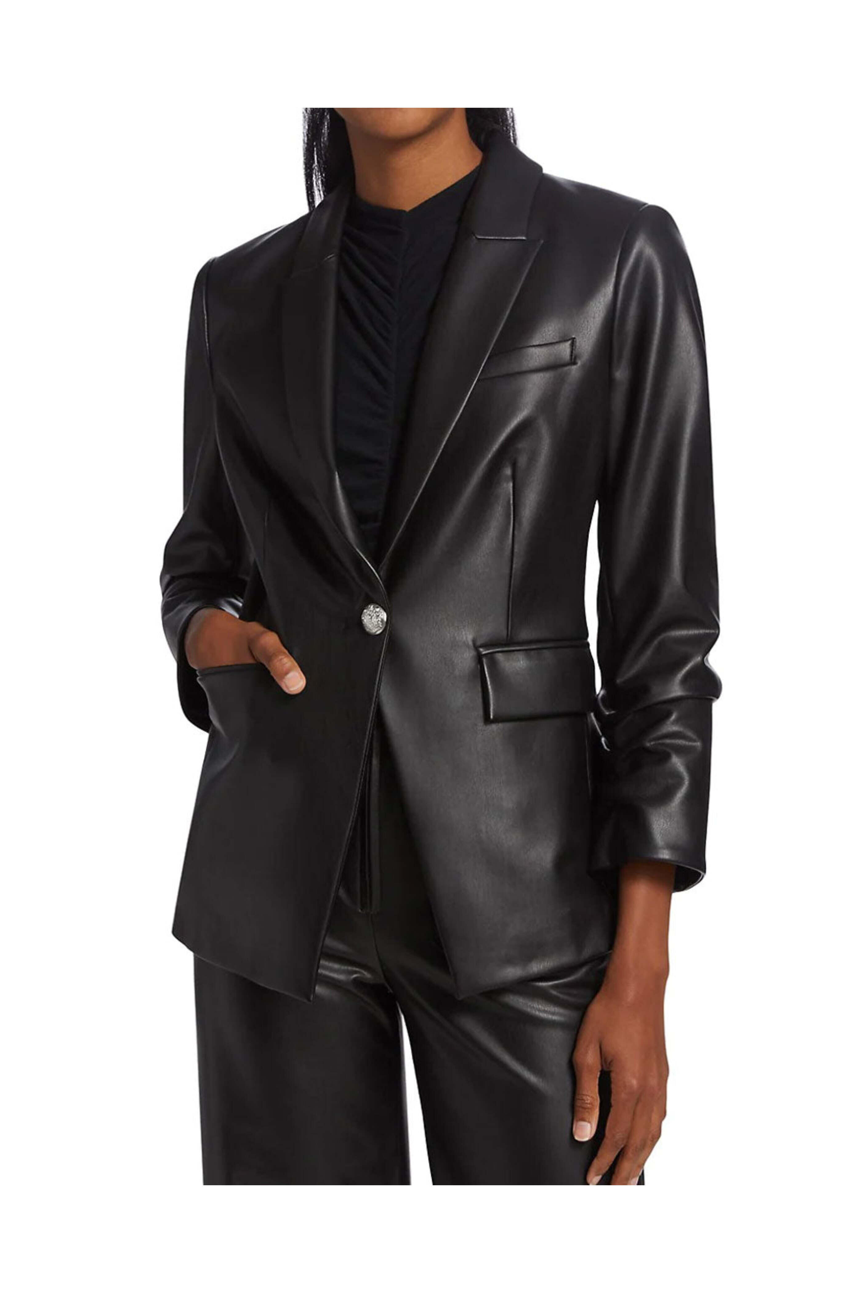 Veronica Beard - Black Hollis Faux Leather Dickey Jacket