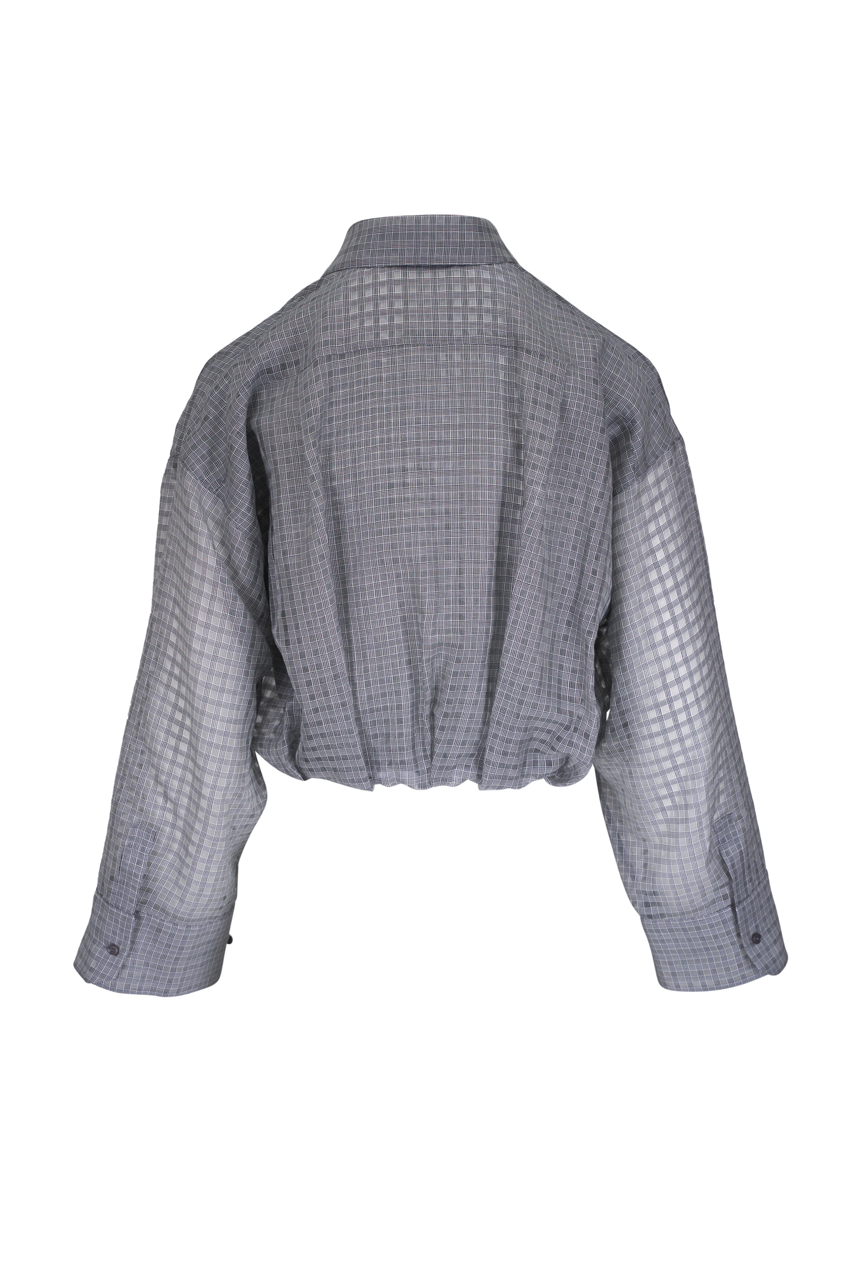 Akris - Ecru & Black Plaid Cotton & Silk Cropped Blouse