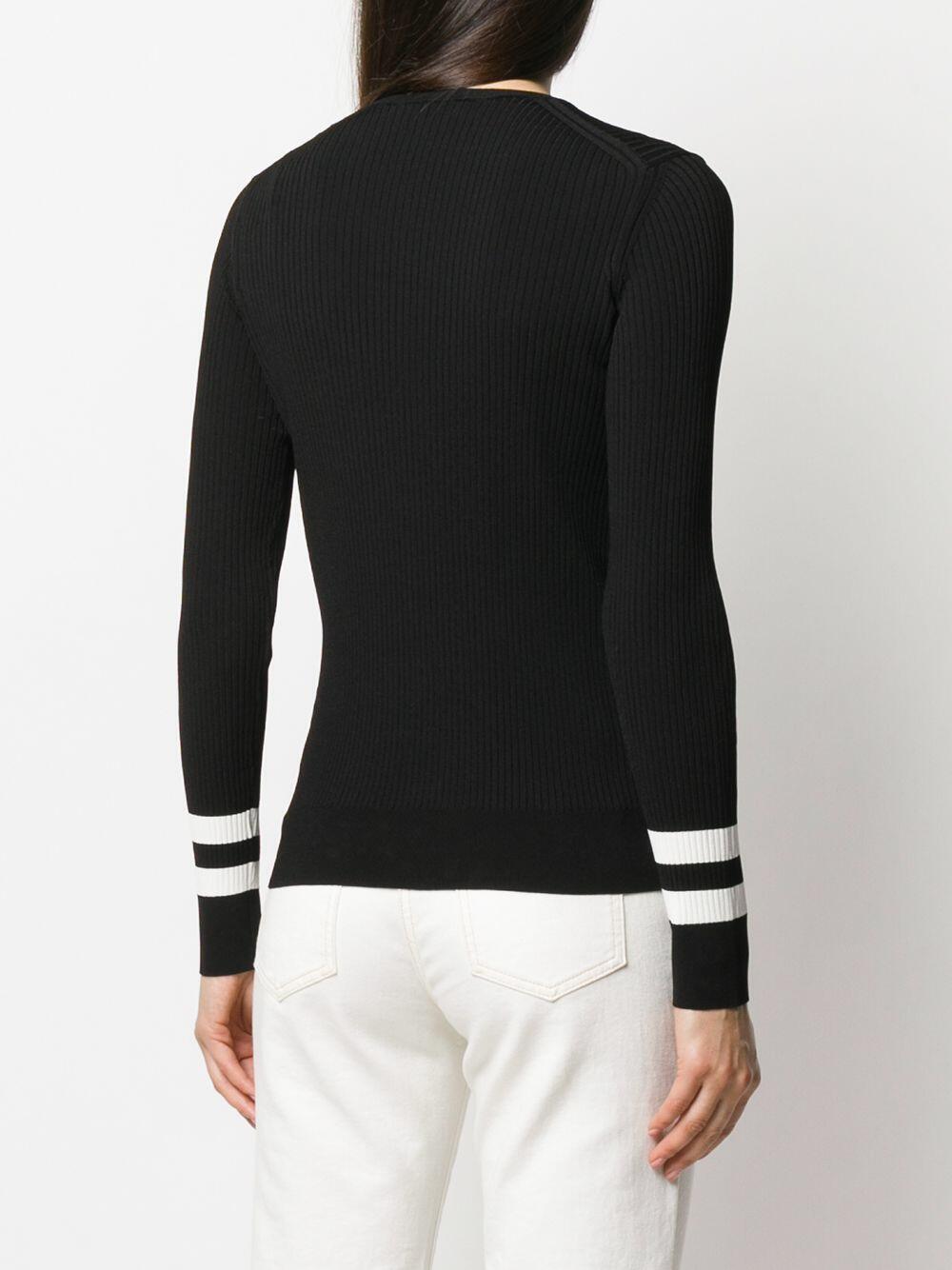 Moncler - Black Crewneck Stripe Cuff Ribbed Knit Top