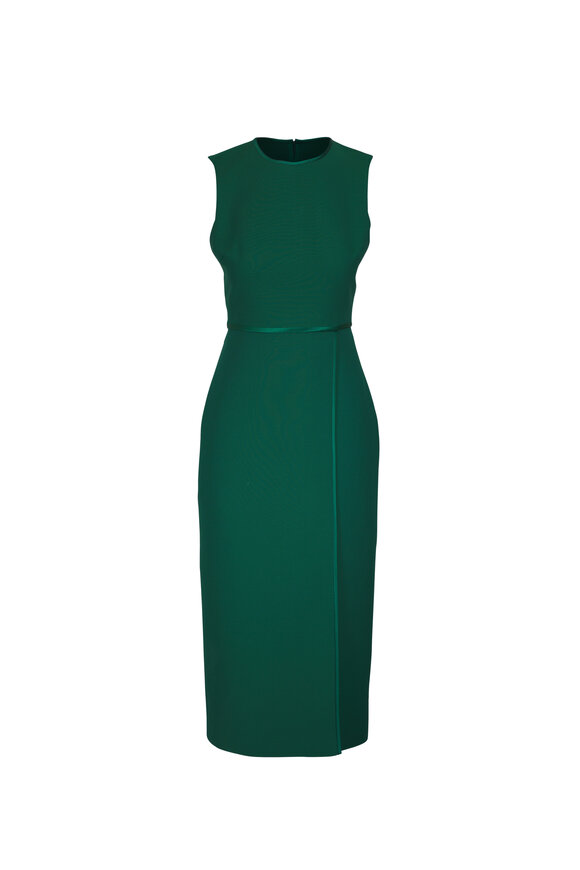 Adam Lippes Pine Green Wool Silk Wrap Midi Dress