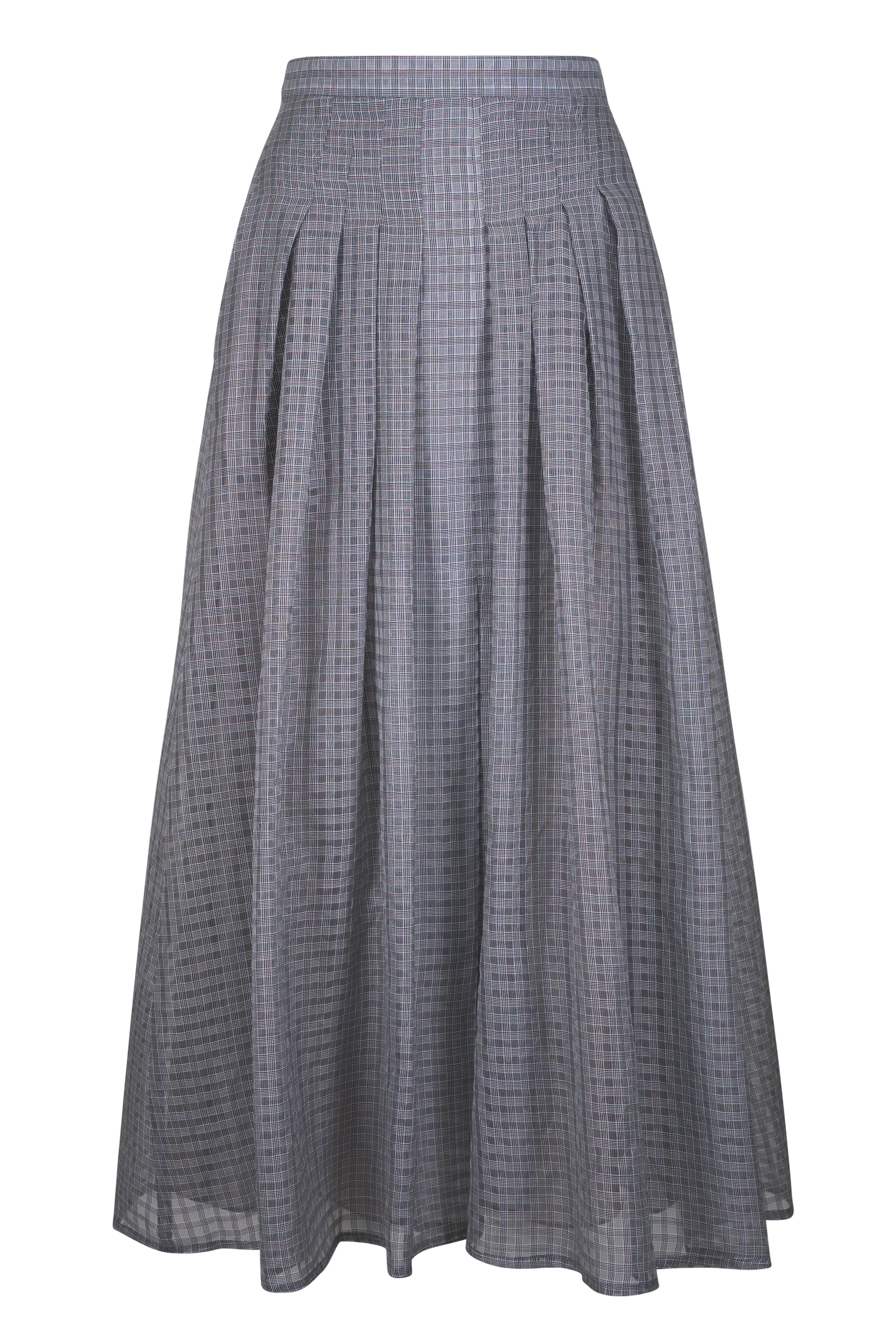 Akris - Black & Ecru Plaid Pleated Midi Skirt