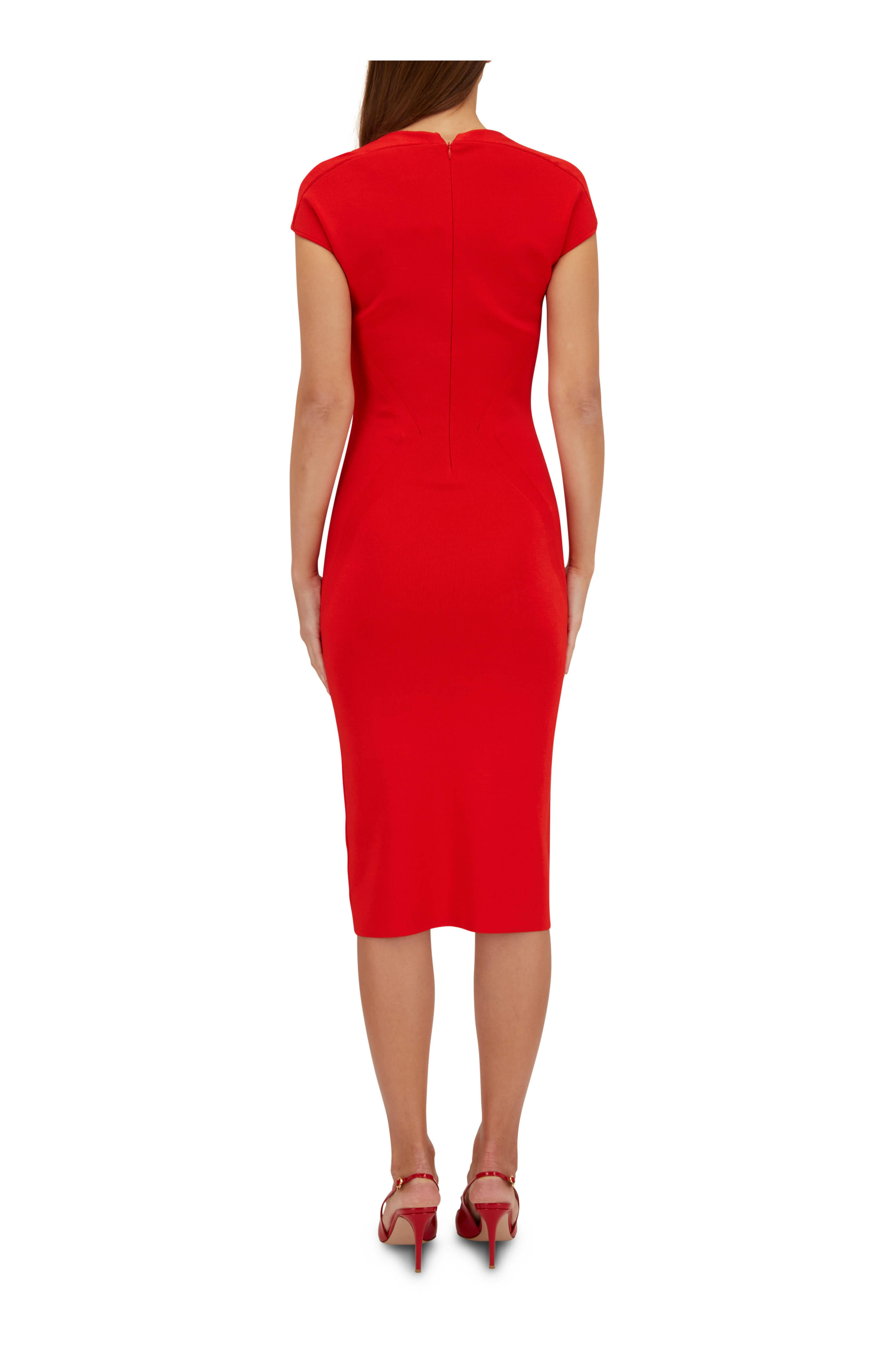knee length dresses for ladies Promises Red Satin Bandeau-Neck Midi Dress – Club L London