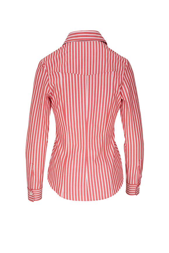 Kiton - Red & White Stripe Cotton Shirt 