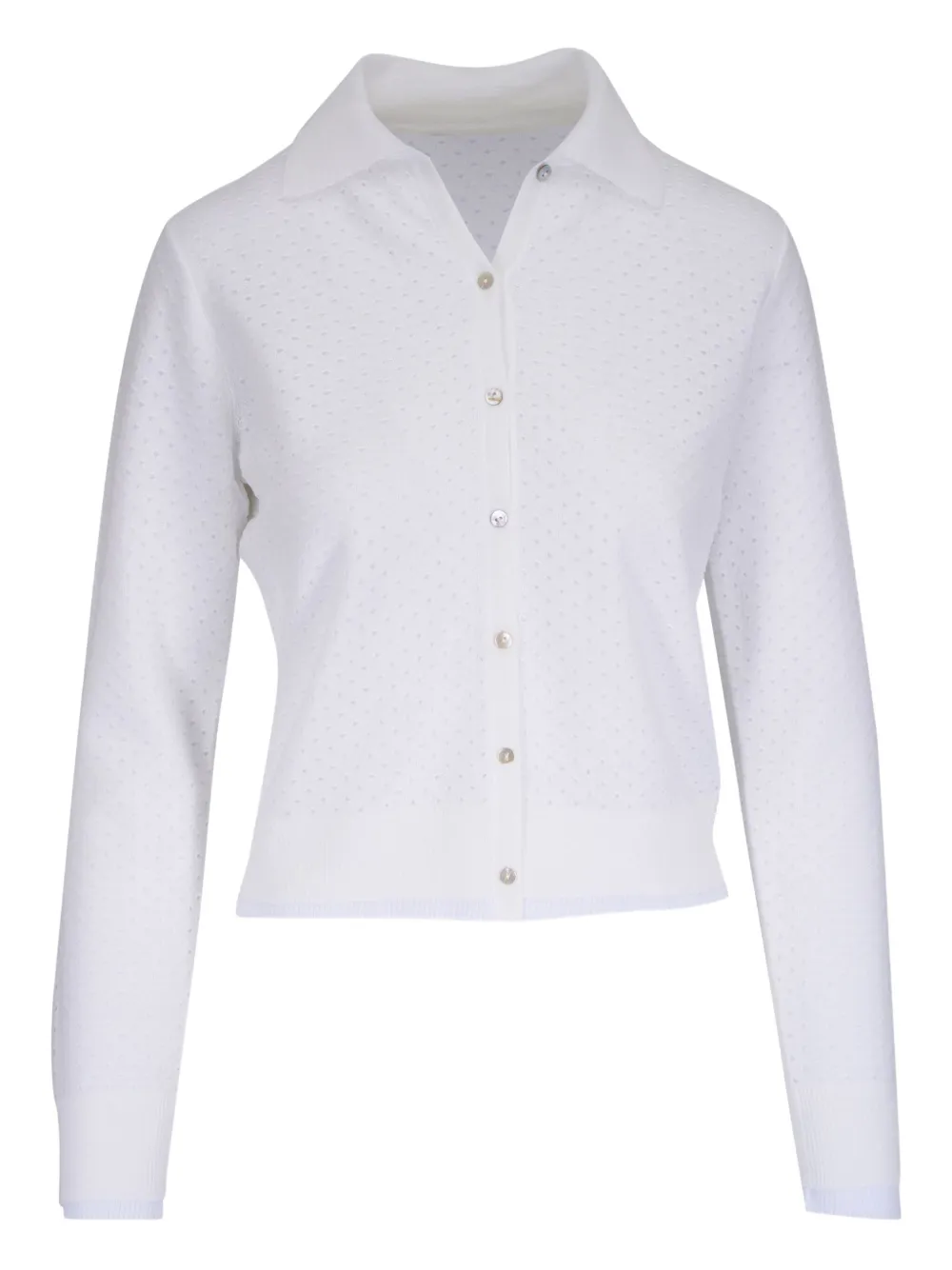 Vince - Optic White Mesh Double Layer Collared Cardigan