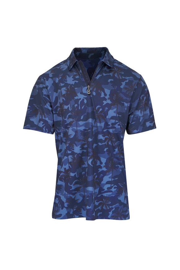 Bogner Taron Navy Blue Camo & Palm Print Polo