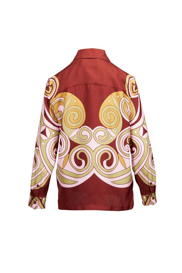 La DoubleJ Kells Swirl Placée Burgundy Silk Blouse - view 2