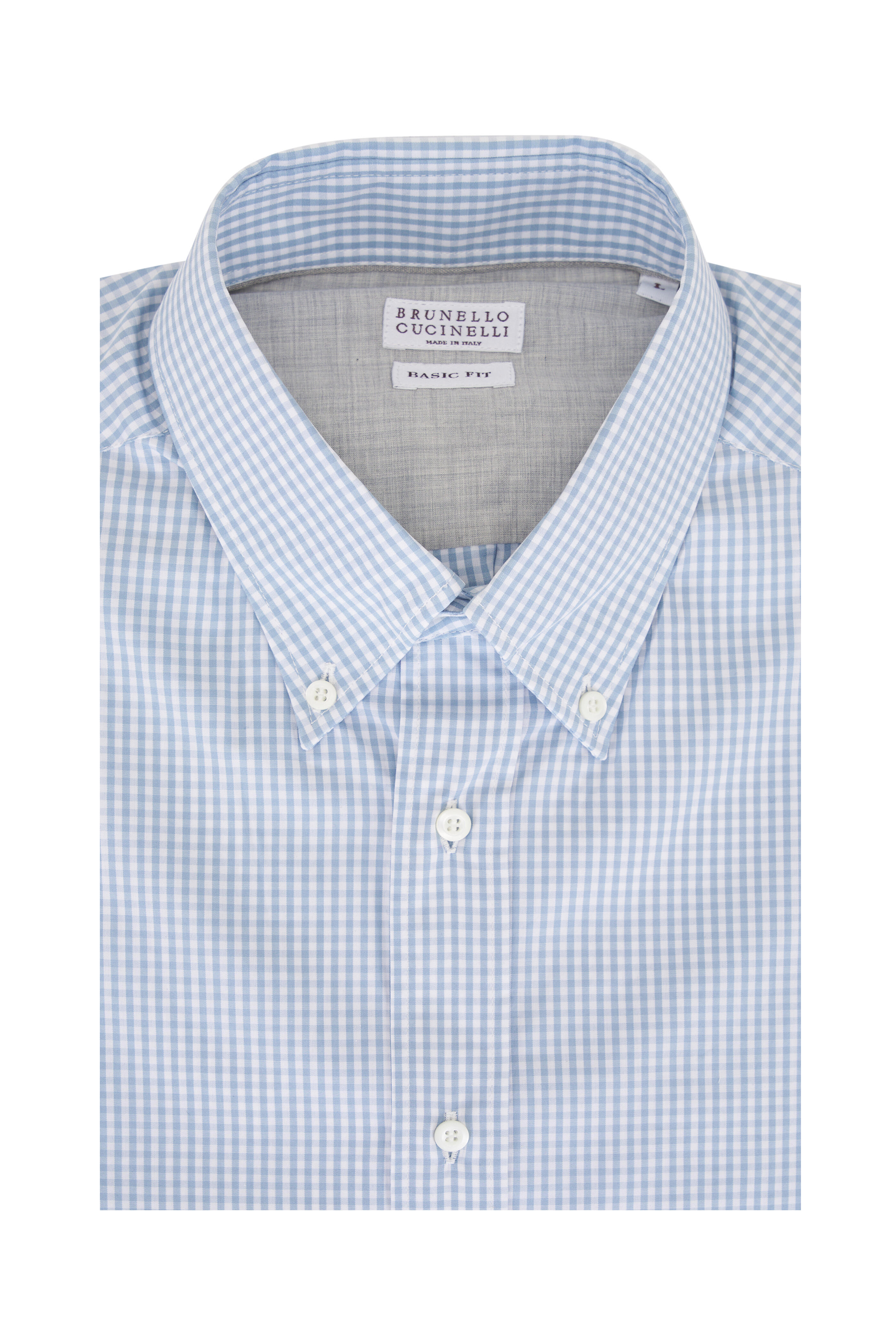 Brunello Cucinelli - Sky Blue Gingham Plaid Cotton Sport Shirt