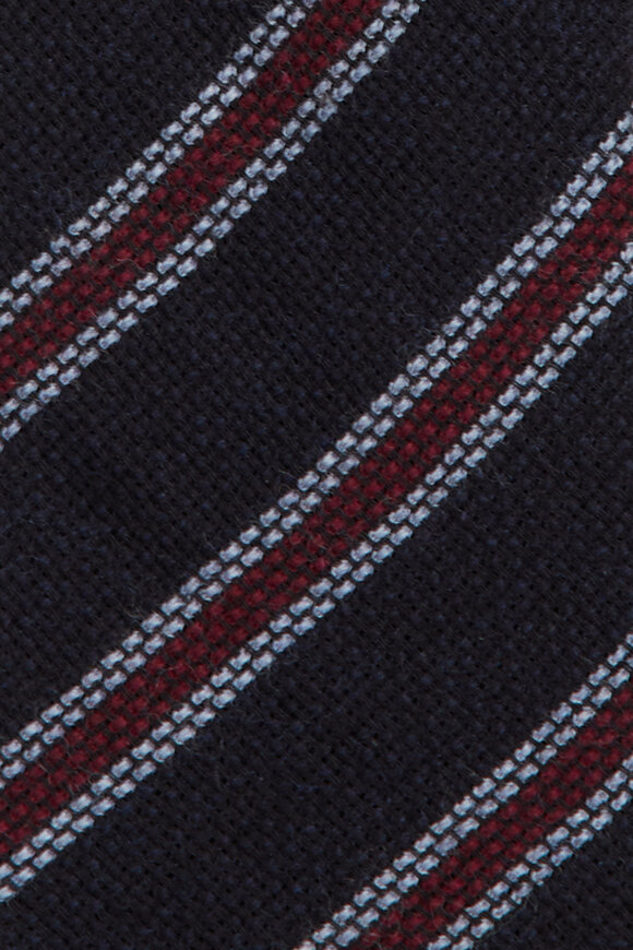 Cesare Attolini Navy Blue Stripe Wool Necktie - view 2