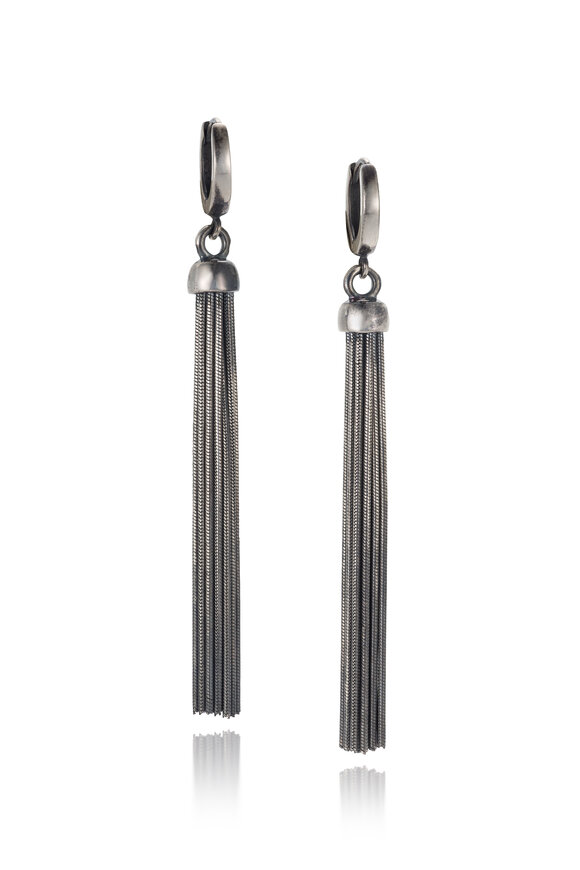 Kary Kjesbo Sterling Silver Snake Chain Tassel Earrings