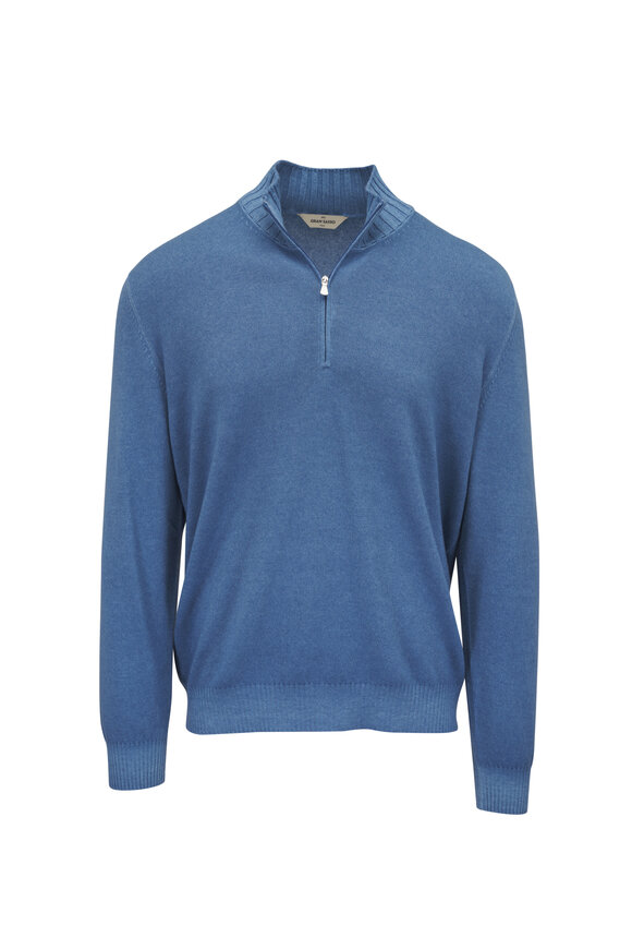 Gran Sasso Blue Vintage Wool & Cashmere Quarter-Zip Pullover