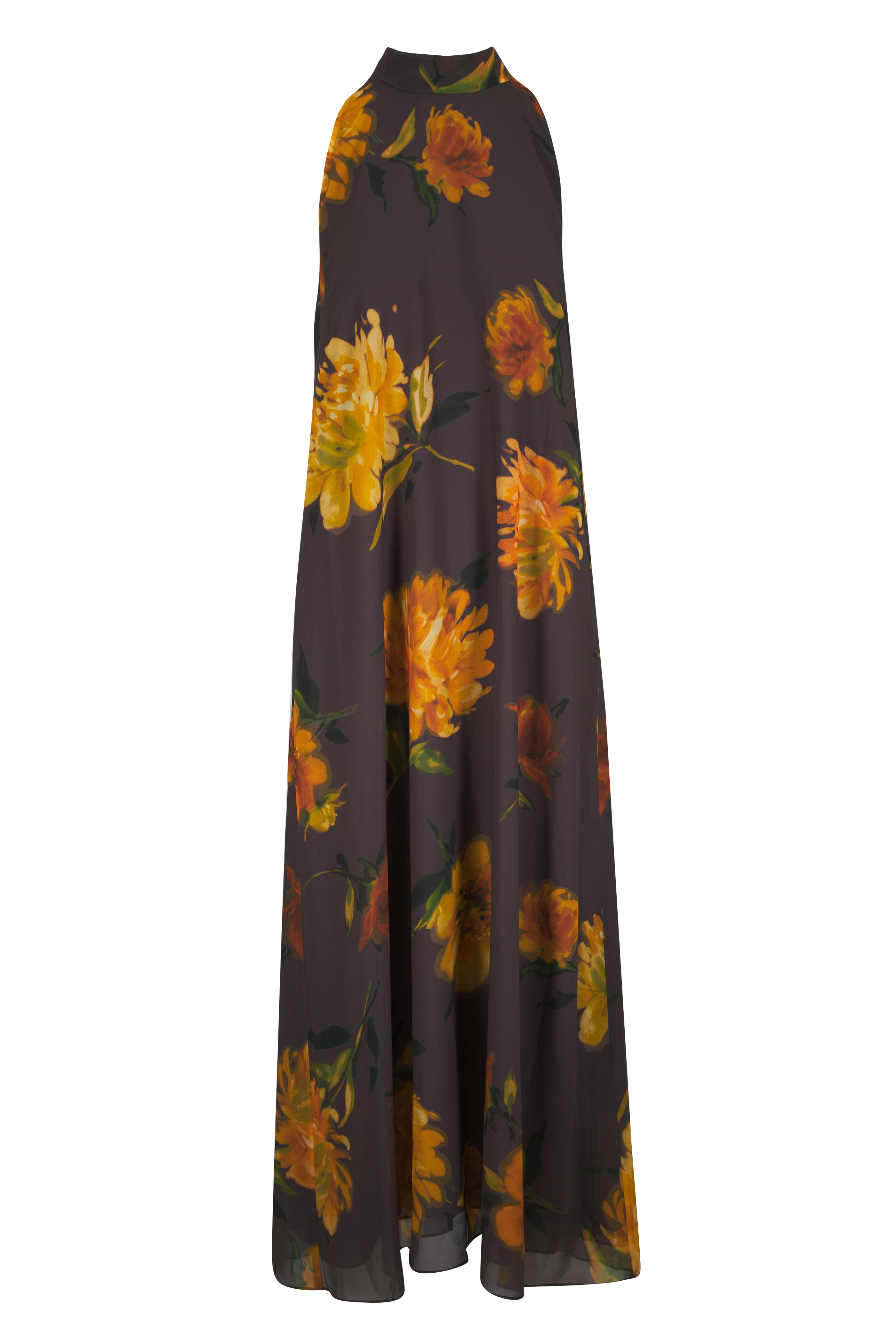 Lela Rose - Chocolate Multi Floral Printed Chiffon Maxi Dress