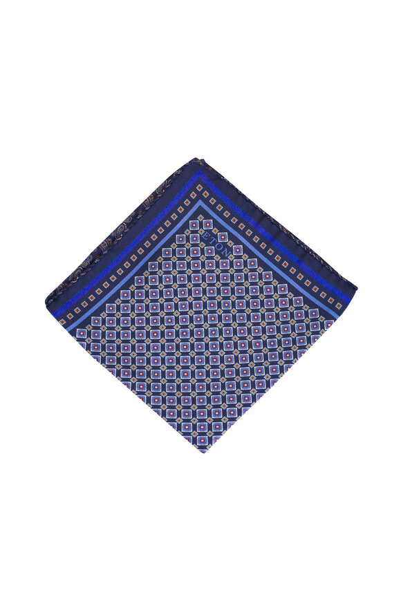 Eton Navy Blue Medallion Double Print Pocket Square