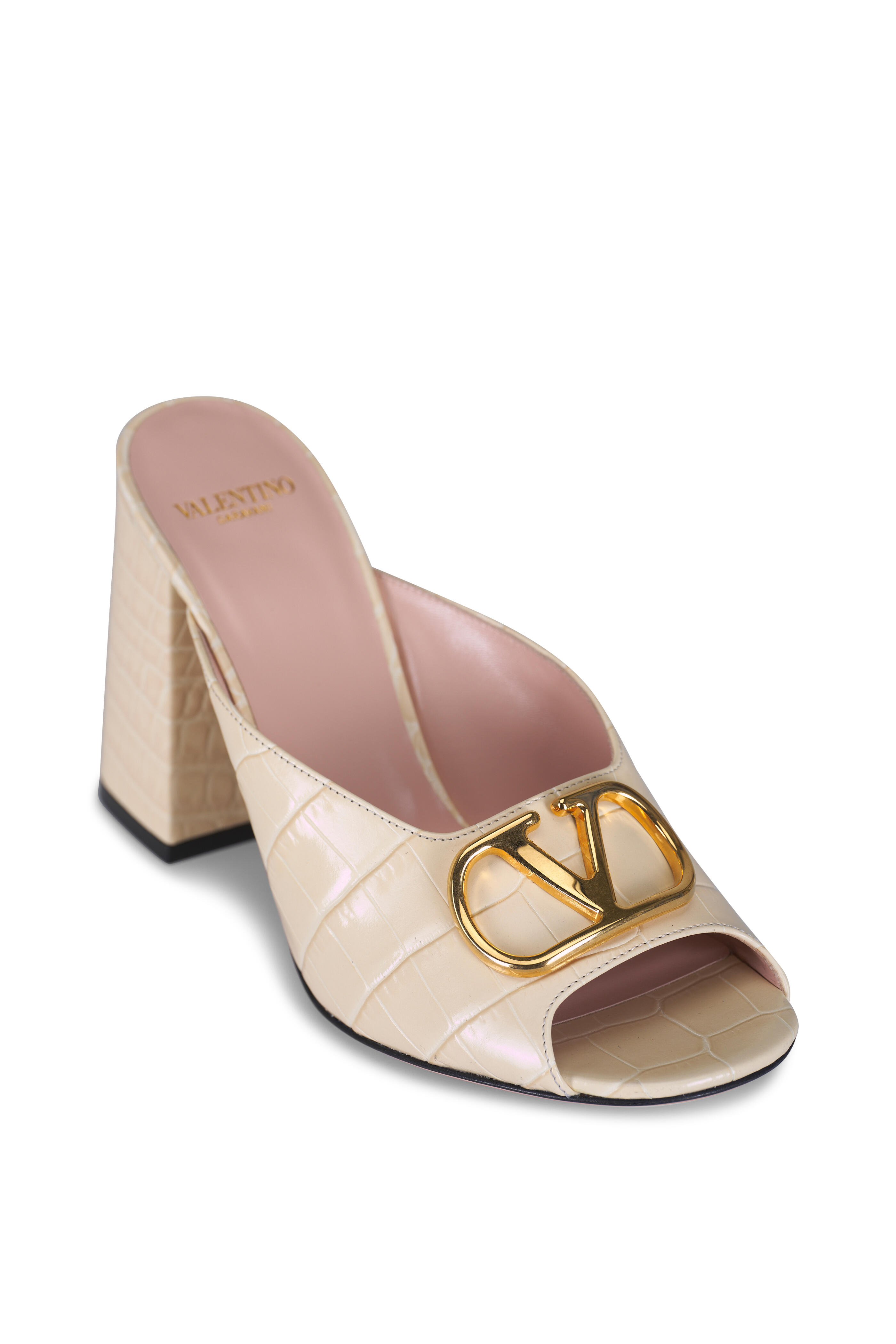 Valentino Garavani - Butter White Croc Embossed Leather Slide, 95mm