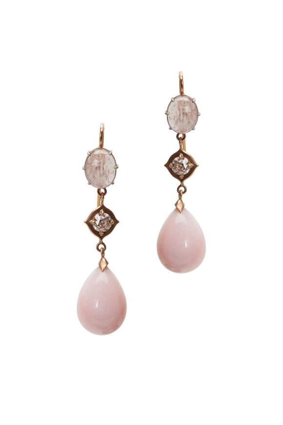 Sylva & Cie - Gold Platinum Sapphire Opal Diamond Drop Earrings