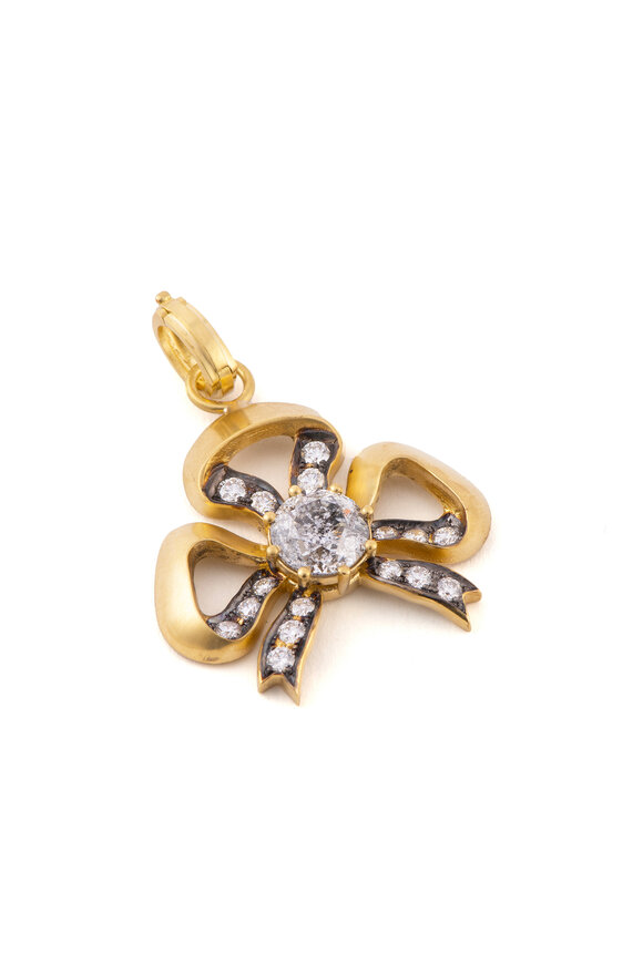 Sylva & Cie 18k Yellow Gold Diamond Bow Pendant