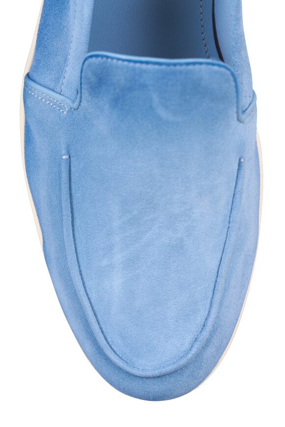 Santoni Malibu Light Blue Suede Loafer - view 4