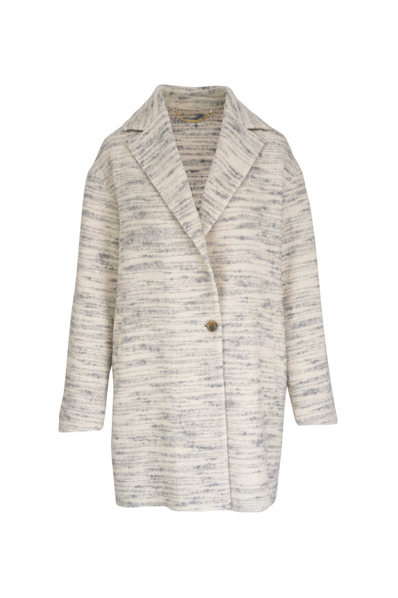 Kiton White & Gray Stretch Wool & Cashmere Coat 