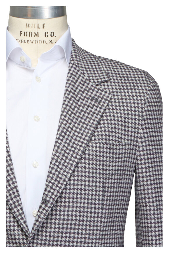Brunello Cucinelli Purple & Grey Wool Houndstooth Sportcoat