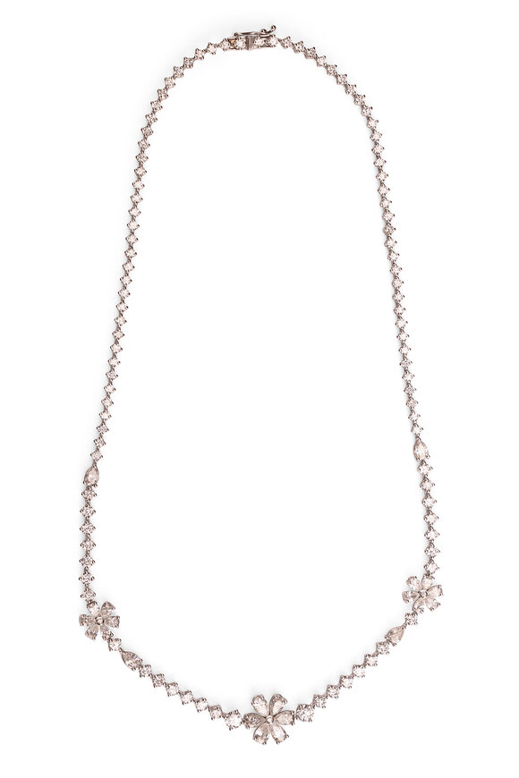 ZYDO 18k White Gold Diamond Flower Motif Necklace - view 4