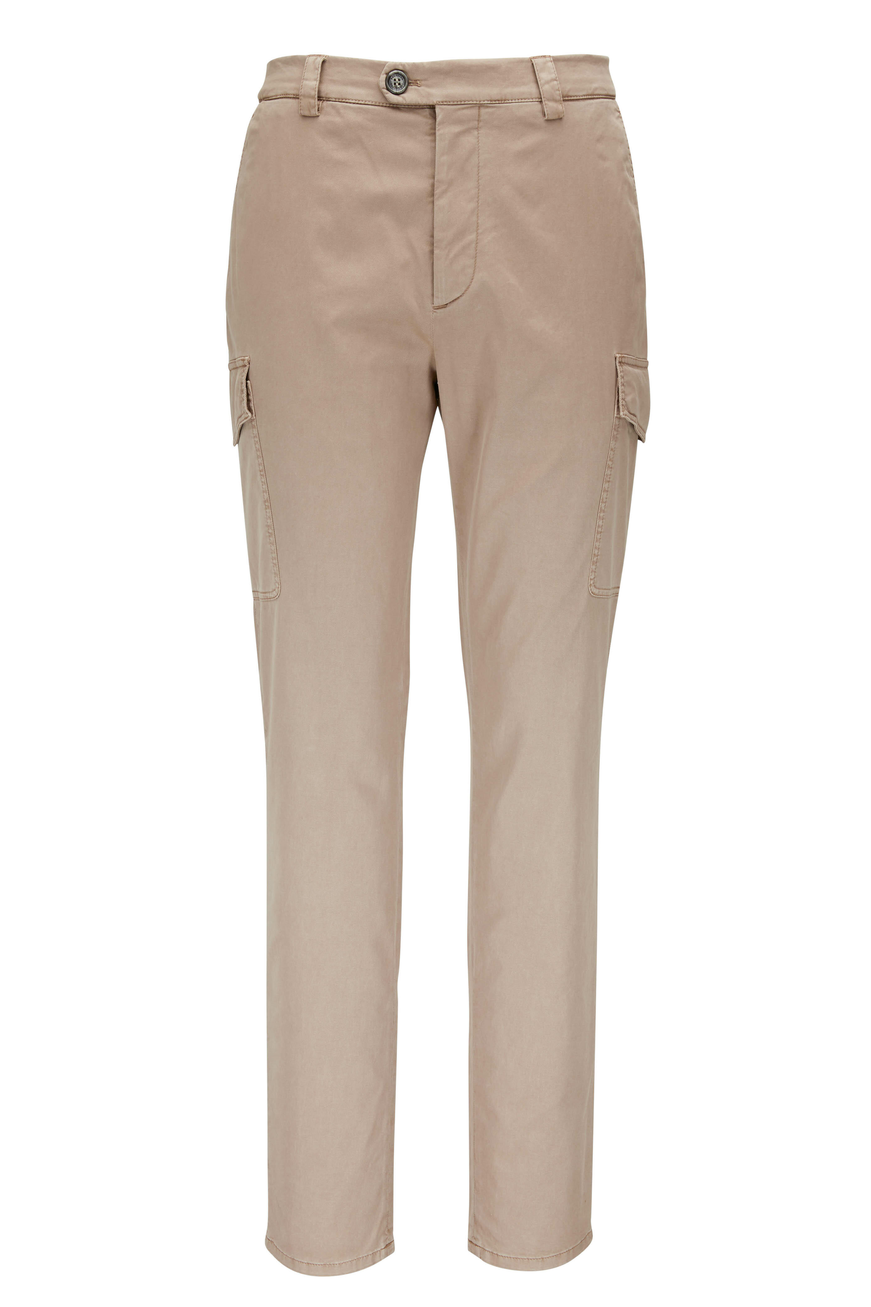 【関税&送料込み】ChloAC Brown Cotton Pants Brunello Cucinelli - Brown Stretch Cotton Leisure Fit Cargo Pant