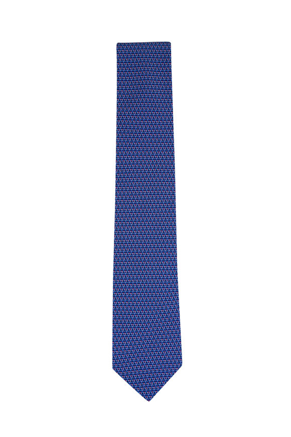 Ferragamo Navy Blue Bingo Print Silk Necktie
