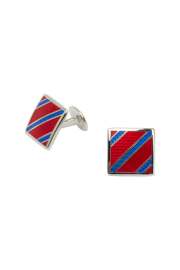 David Donahue - Sterling Silver Red & Blue Striped Cuff Links