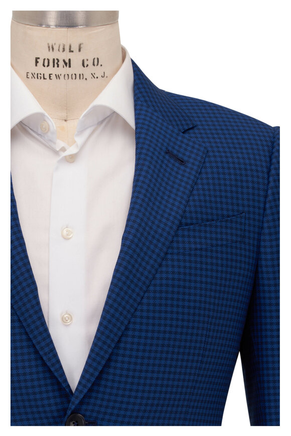 Zegna - Blue Tonal Check Wool & Silk Sportcoat 