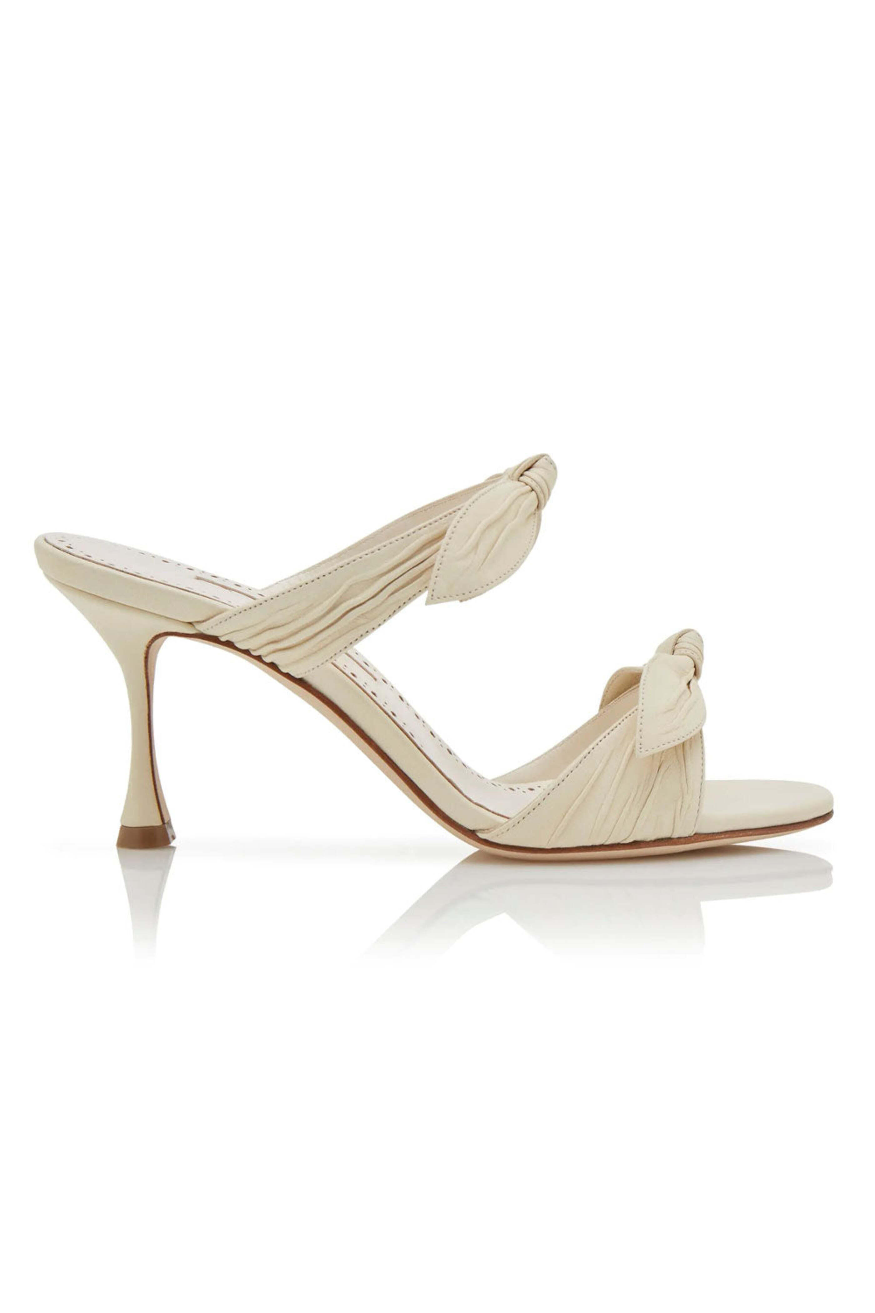 Manolo Blahnik - Lollo Leather Bow Mule in Light Cream