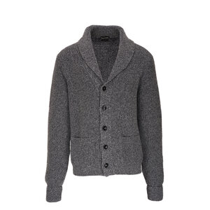 【TOMFORD】 ニットカーディガン Tom Ford - Gray Mélange Ribbed Shawl Collar Cardigan