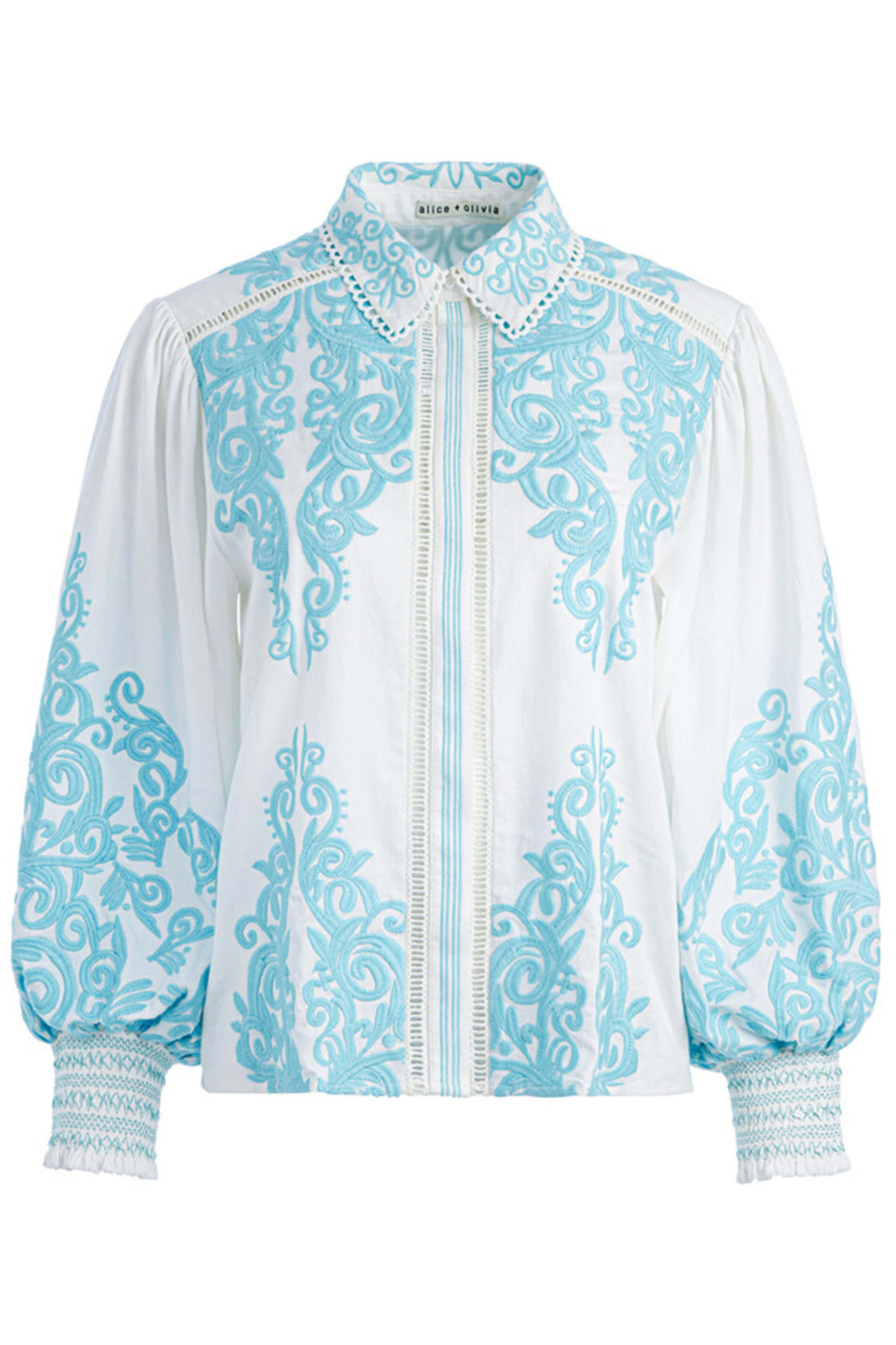 Alice & Olivia - Off White Spring Sky Embellished Loryn Blouse