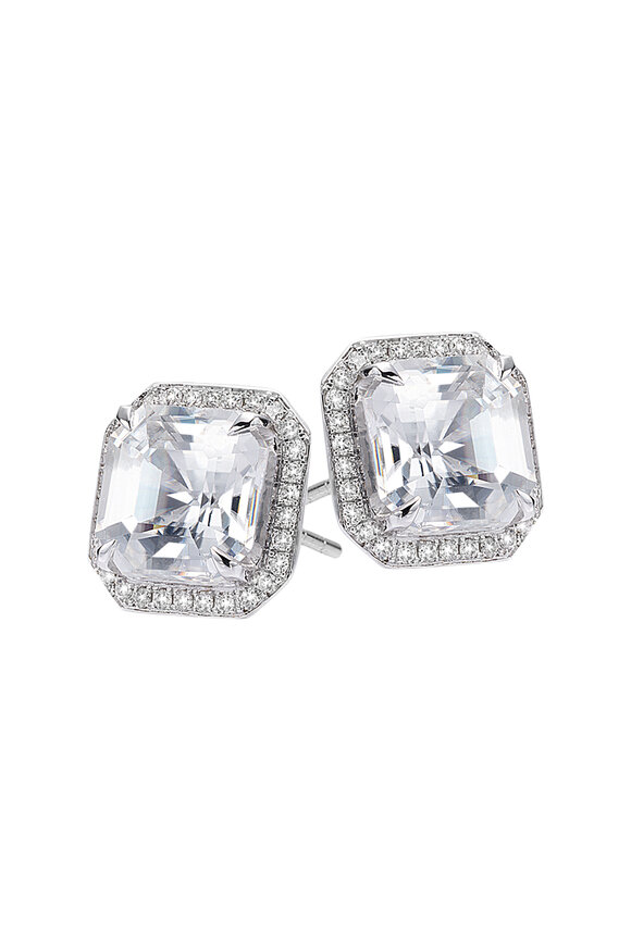 Nam Cho 18K White Gold White Zircon Studs