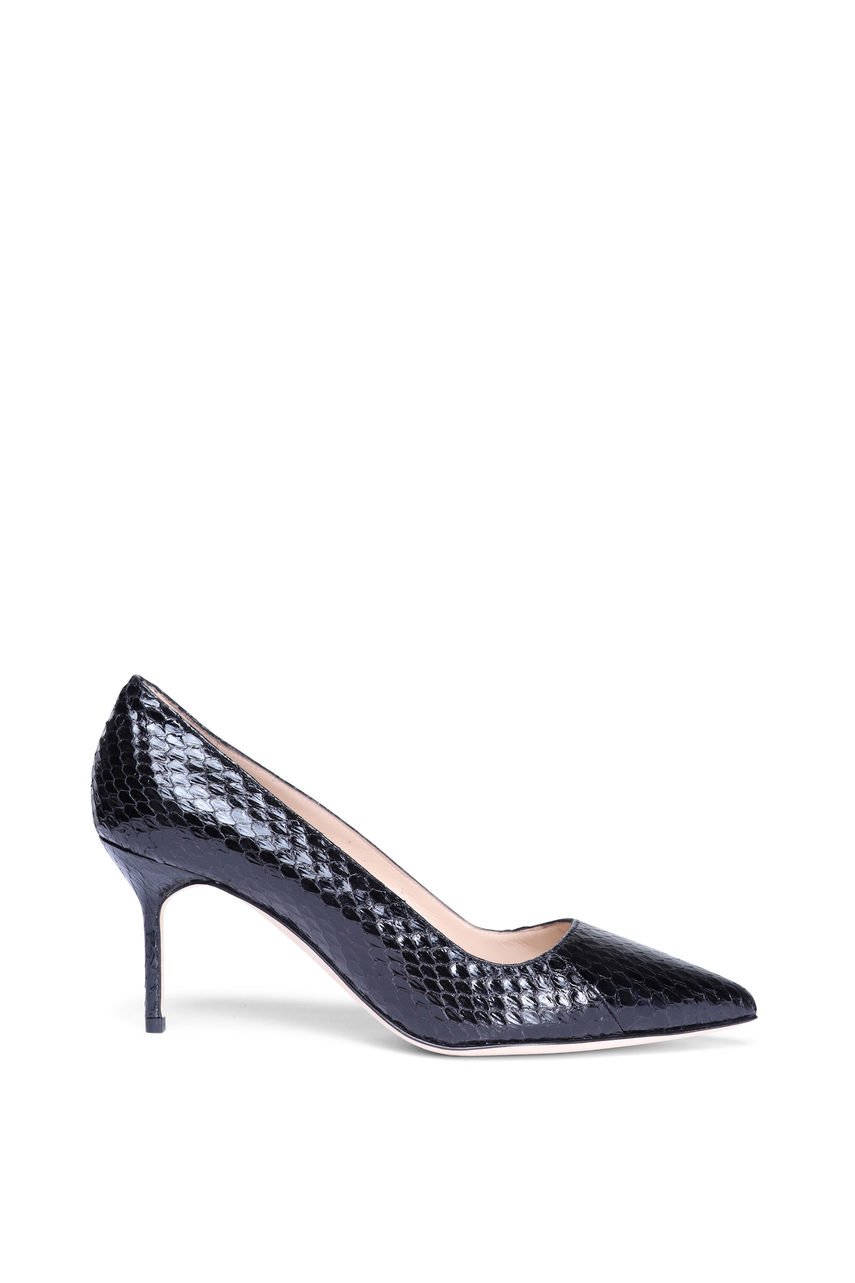 Manolo Blahnik - BB Black Embossed Leather Pump, 70mm