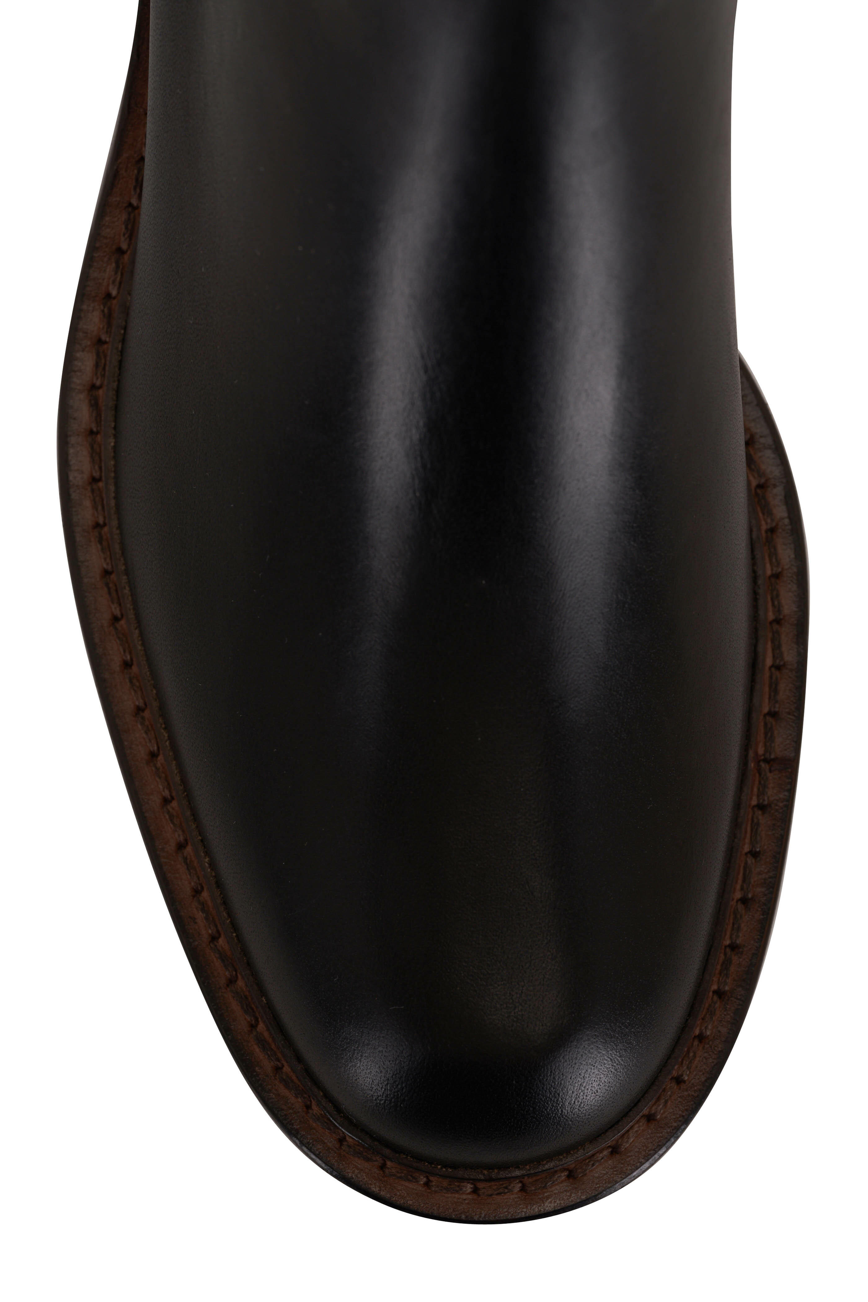 Brunello Cucinelli - Black Leather Monili Trim Side Zip Boot