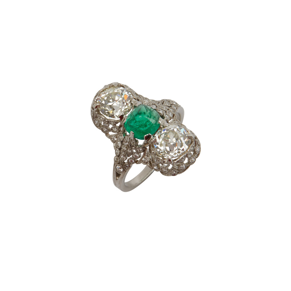Fred Leighton Edwardian Emerald Diamond Ring