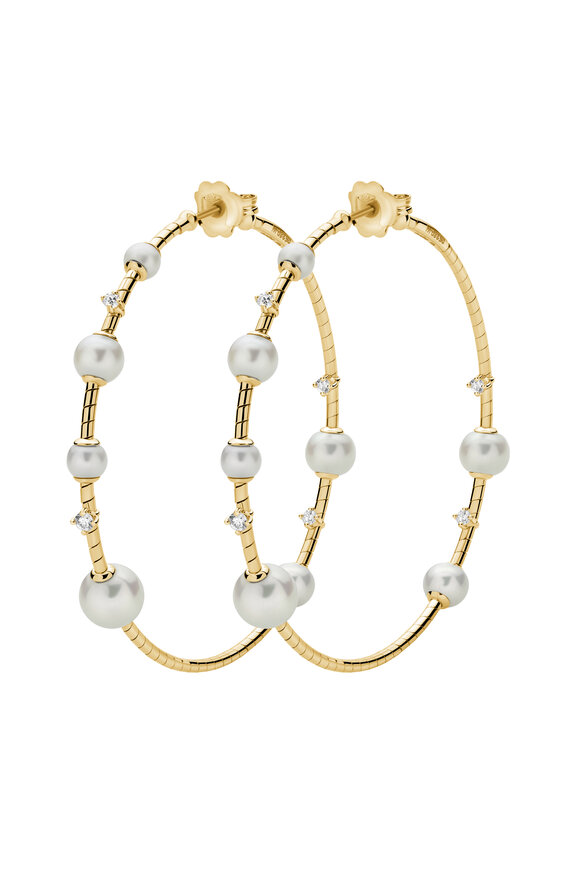 Mattia Cielo 18k Yellow Gold Diamond & Pearl Hoop