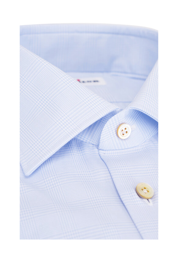 Kiton Light Blue Check Cotton Dress Shirt - view 2