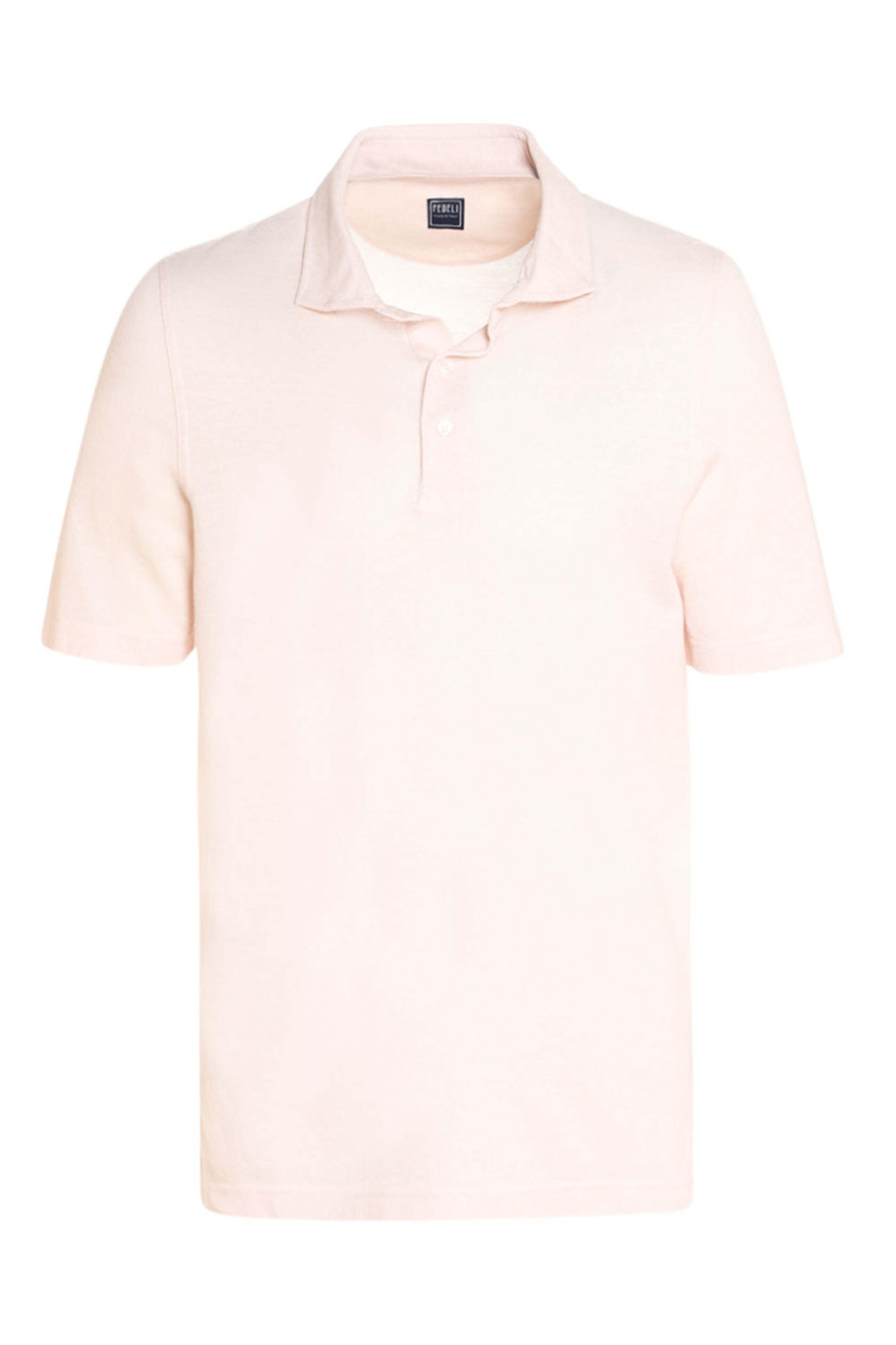 Fedeli - Heathered Light Pink Linen Blend Short Sleeve Polo