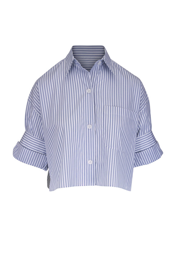 TWP Next Ex White & Blue Stripe Cotton Shirt - view 1