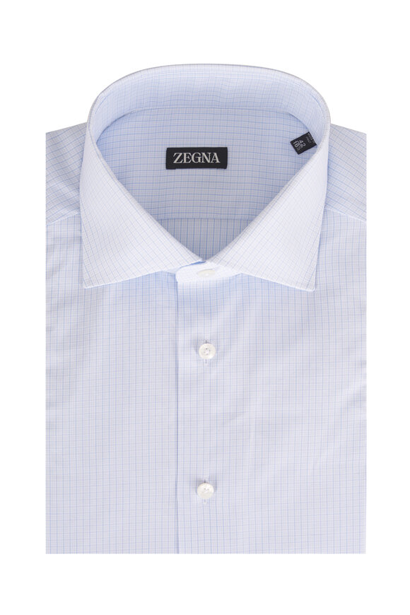 Zegna Blue Micro Check Cotton Dress Shirt - view 1